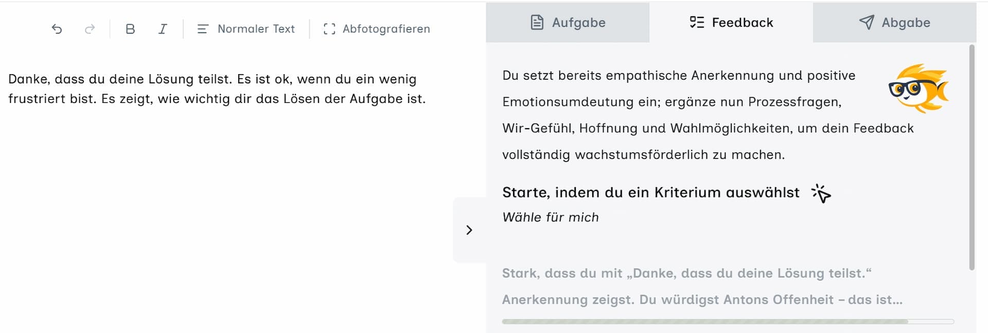 Abbildung 2: erstes Metafeedback